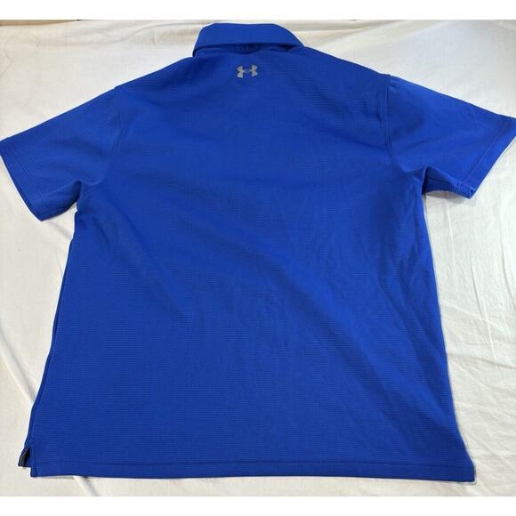 Under Armour Polo Shirt Men's Size L Blue Striped Short Sleeve Heatgear - Picture 3 of 7